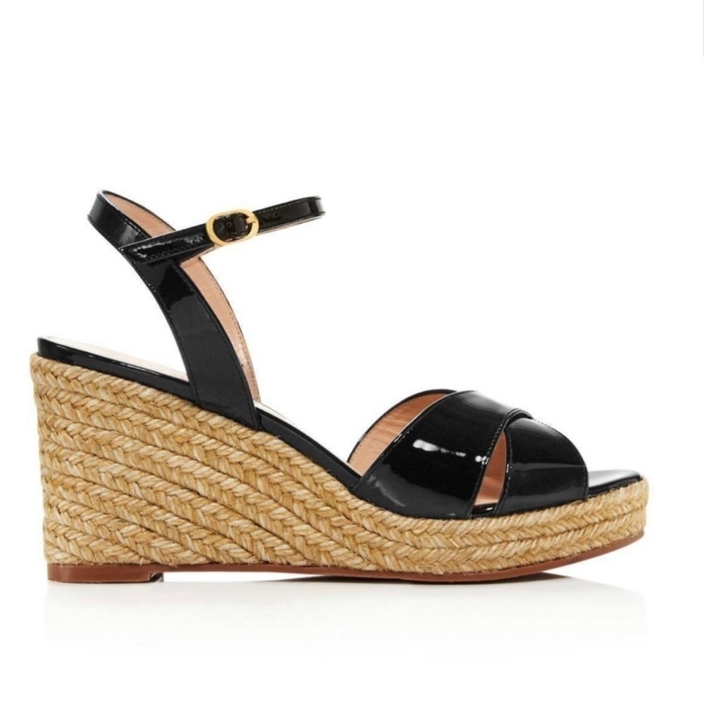 New! Stuart Weitzman Rosemarie Patent Leather Platform Espadrille Wedge Sandals